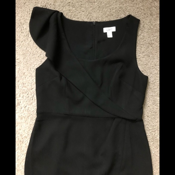 Ann Taylor Loft Dress Sz 8 Ruffle Neck Black Pencil Straight - Picture 7 of 11